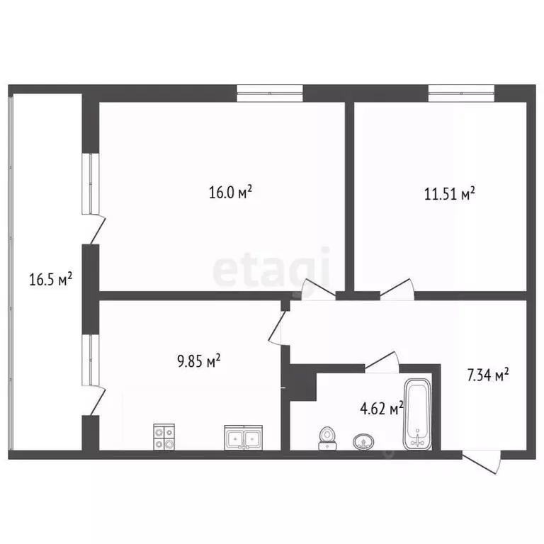 2-к кв. Пермский край, Пермь бул. Гагарина, 74В (47.7 м) - Фото 2