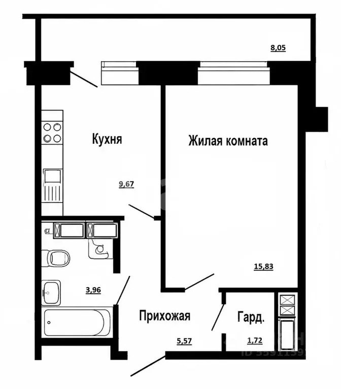 1-к кв. Чувашия, Чебоксары ул. Юрия Гагарина, 37к1 (37.3 м) - Фото 2