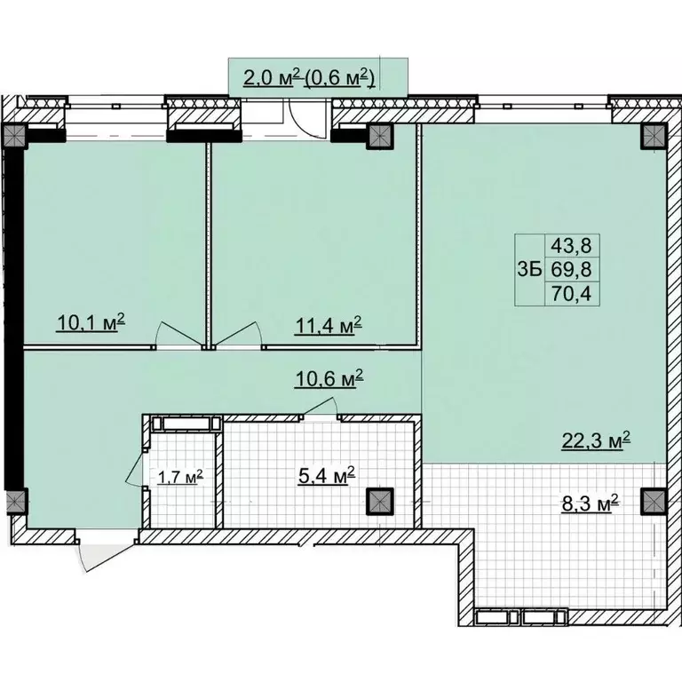 3-к кв. Томская область, Томск ул. Владимира Высоцкого, 8Д (69.7 м) - Фото 1