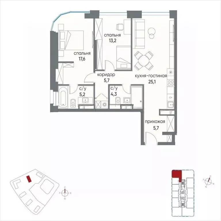 2-к кв. Москва ул. Нижние Мневники, 16к5 (76.8 м) - Фото 2