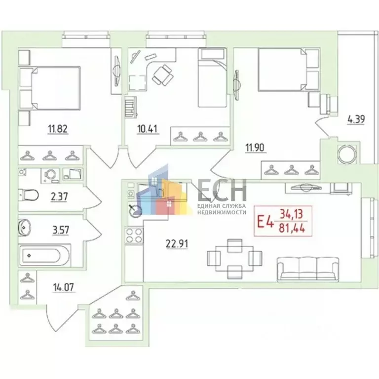 3-к кв. Тульская область, Тула ул. Сурикова, 24к1 (81.5 м) - Фото 2