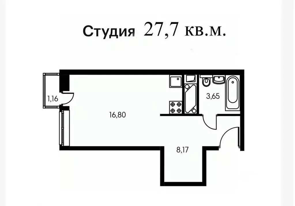 Студия Москва Цимлянская ул., 3к1 (27.7 м) - Фото 2