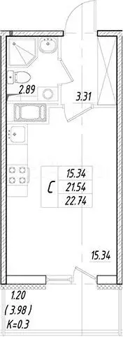 Квартира-студия, 22,7 м, 11/13 эт. - Фото 0