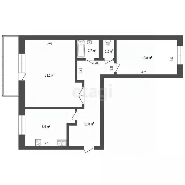 2-к кв. Саха (Якутия), Якутск Сосновая ул., 2 (60.5 м) - Фото 2