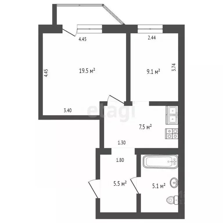 2-к кв. Ямало-Ненецкий АО, Ноябрьск ул. 8 Марта, 6А (46.5 м) - Фото 1