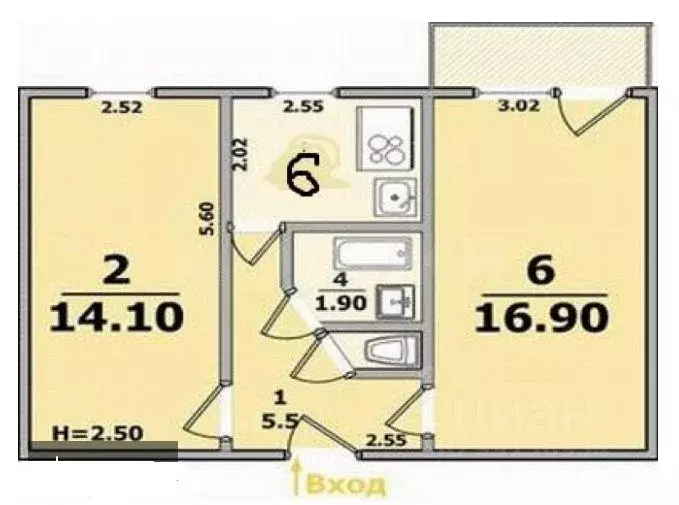 2-к кв. Тюменская область, Тюмень ул. Беляева, 21 (43.9 м) - Фото 1