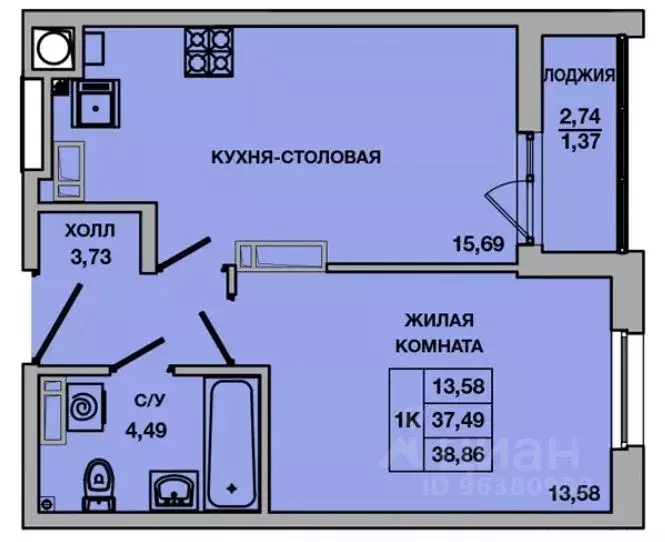 1-к кв. Ростовская область, Батайск ул. Ушинского, 29к2 (38.86 м) - Фото 0