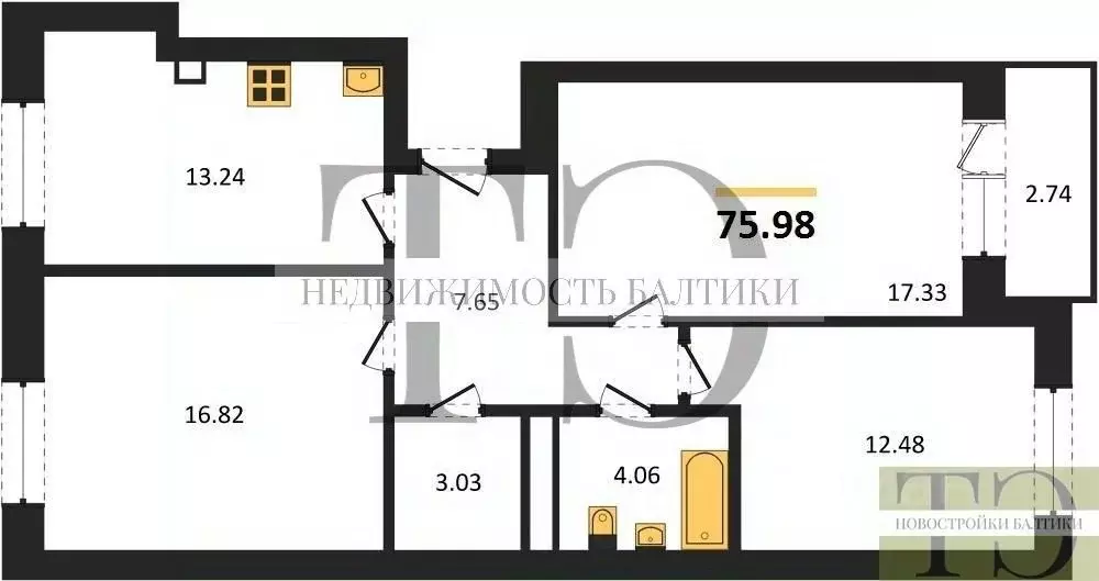 3-к кв. Калининградская область, Калининград Петровский мкр,  (75.98 ... - Фото 0