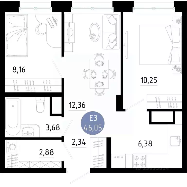 2-к кв. Рязанская область, Рязань 9-10-й кв-л,  (46.05 м) - Фото 1
