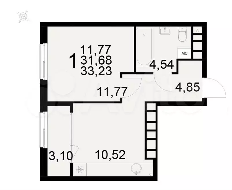 1-к. квартира, 33,2м, 13/21эт. - Фото 0