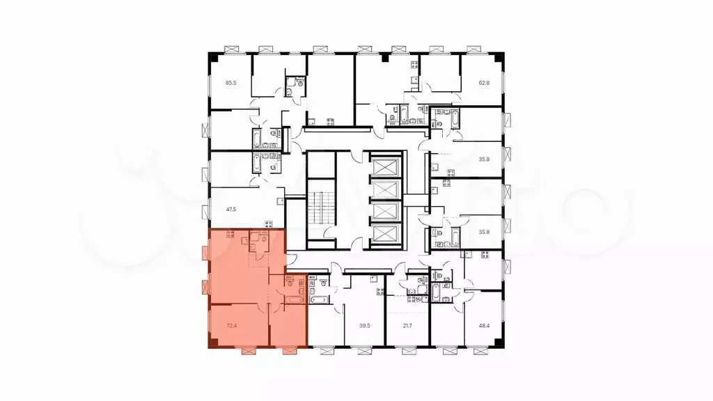 2-к. квартира, 72,4 м, 2/28 эт. - Фото 1