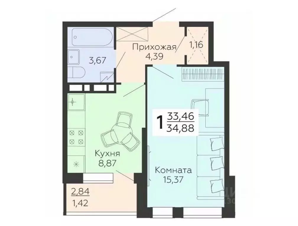 1-к кв. Воронежская область, Воронеж ул. 45-й Стрелковой Дивизии, 113 ... - Фото 0