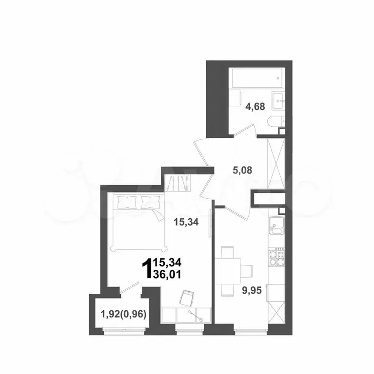 1-к. квартира, 36,3 м, 18/21 эт. - Фото 1