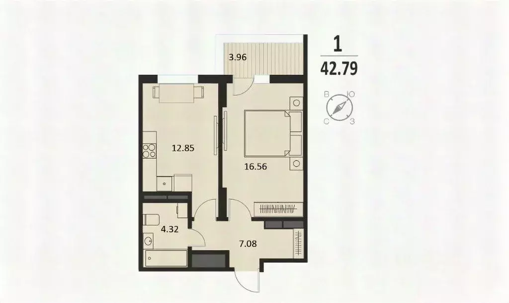 2-к кв. Курская область, Курск Хуторская ул., 39 (42.8 м) - Фото 1