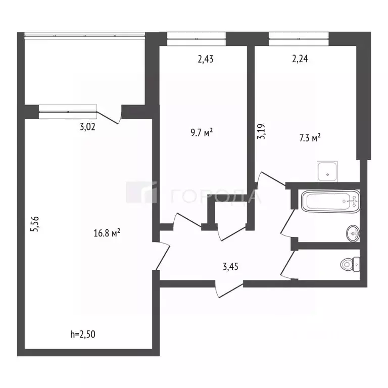 2-к кв. Кемеровская область, Новокузнецк ул. Кирова, 103 (42.7 м) - Фото 1