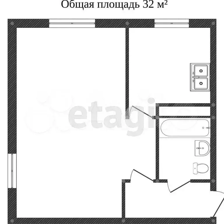 1-к. квартира, 31,6 м, 1/5 эт. - Фото 0