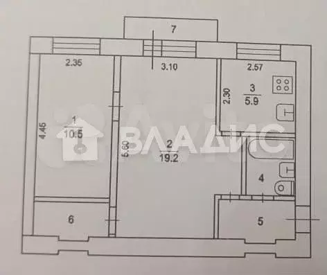 2-к. квартира, 45 м, 4/4 эт. - Фото 0