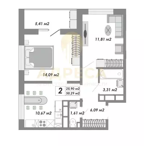 2-комнатная квартира: Оренбург, улица Гаранькина, 27 (50.29 м) - Фото 0