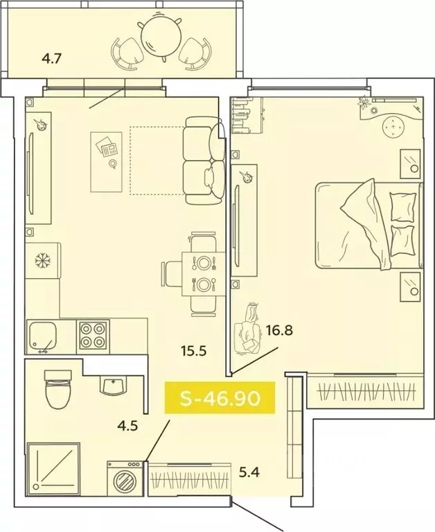 1-к кв. Ивановская область, Иваново Базисная ул. (46.9 м) - Фото 1