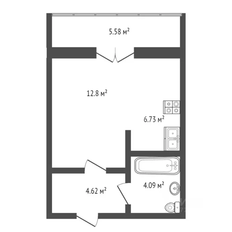 Студия Тюменская область, Тюмень ул. Тимофея Чаркова, 81к2 (33.8 м) - Фото 1