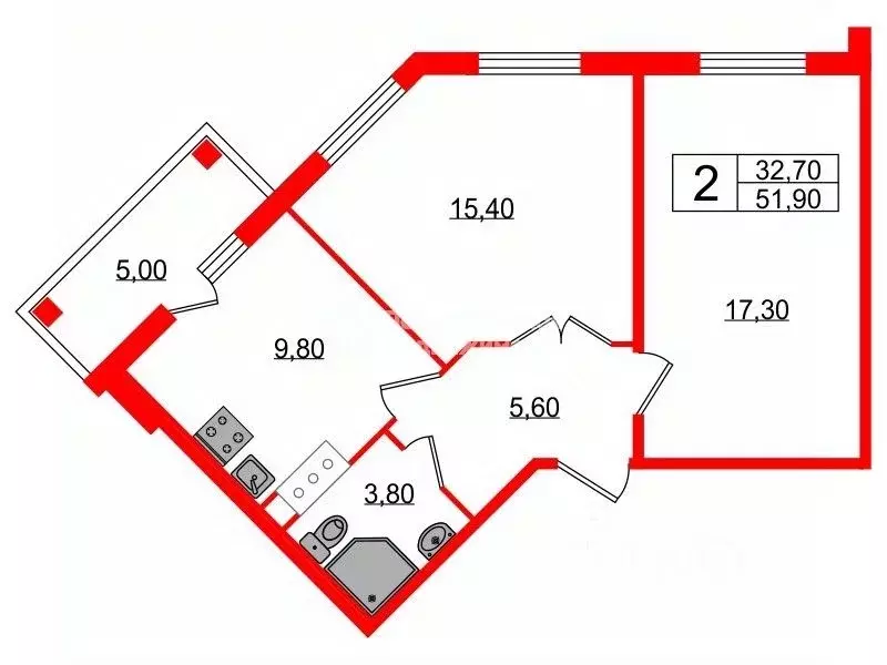 2-к кв. Санкт-Петербург пос. Шушары, Московское ш., 246А (51.9 м) - Фото 2