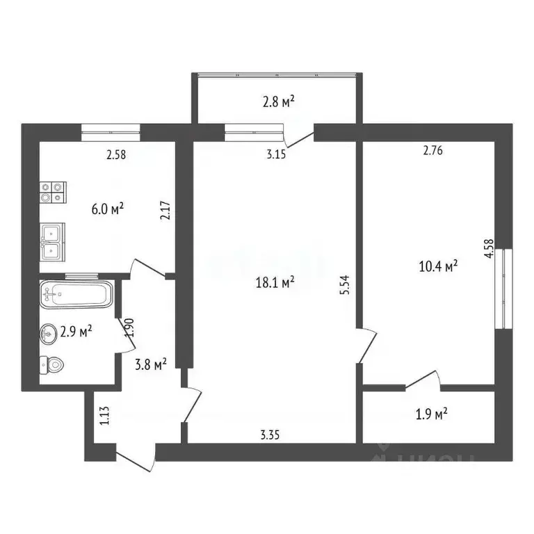 2-к кв. Крым, Евпатория ул. Демышева, 120 (42.5 м) - Фото 1