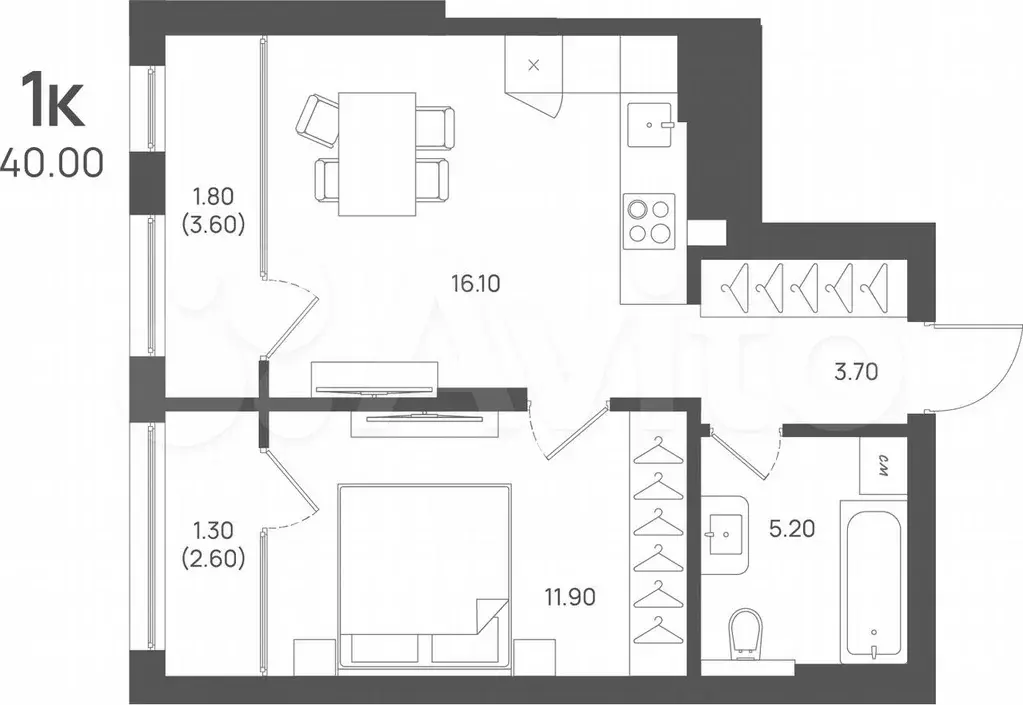 1-к. квартира, 40 м, 3/4 эт. - Фото 1