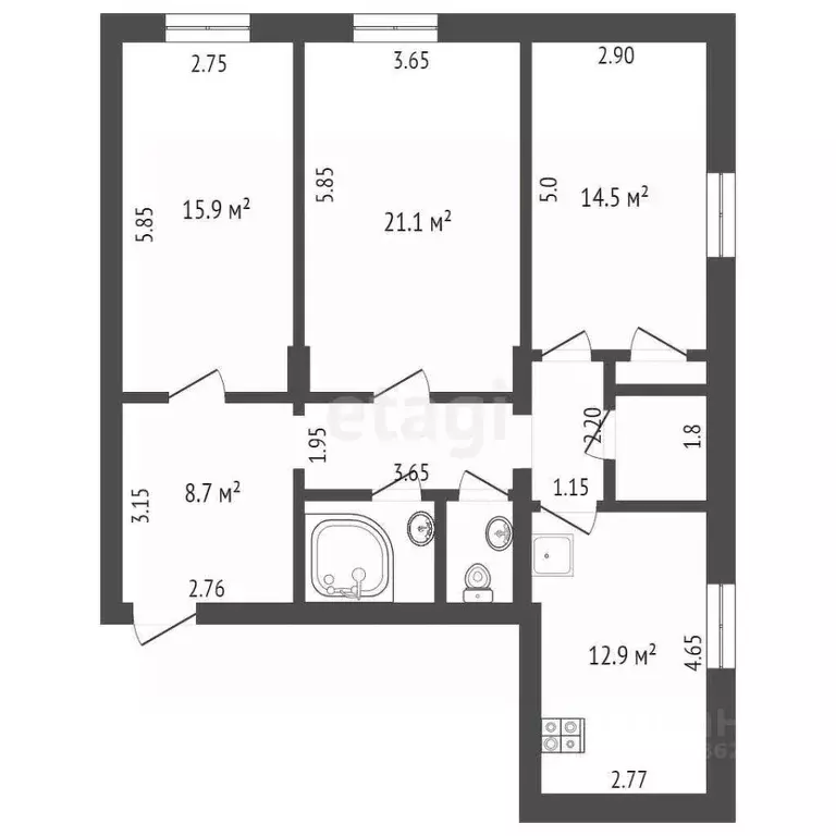 3-к кв. Калужская область, Калуга ул. Пухова, 50 (89.2 м) - Фото 2