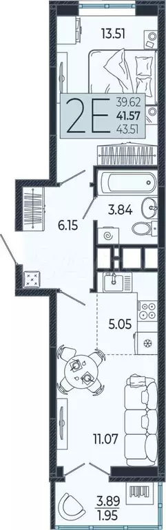 2-к. квартира, 41,6 м, 2/21 эт. - Фото 0