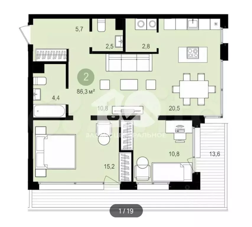 2-к кв. Новосибирская область, Новосибирск ул. Аэропорт, 88 (85.0 м) - Фото 1