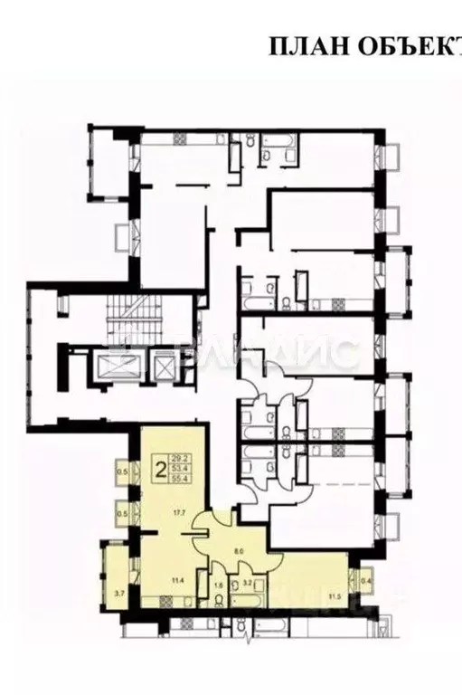 Квартира, 2 комнаты, 55.4 м - Фото 1