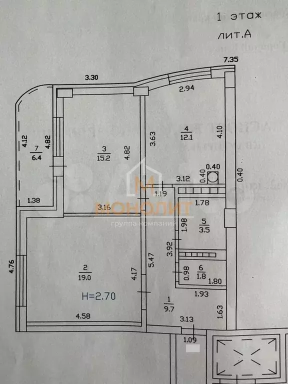 2-к. квартира, 61,3 м, 1/9 эт. - Фото 0