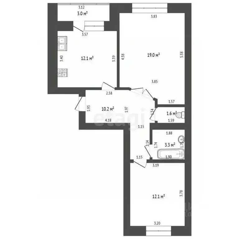 2-к кв. Башкортостан, Стерлитамак просп. Октября, 93 (58.3 м) - Фото 2