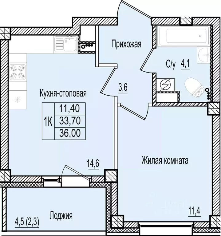 1-к кв. Псковская область, Псков Крестовский жилой комплекс (36.0 м) - Фото 1