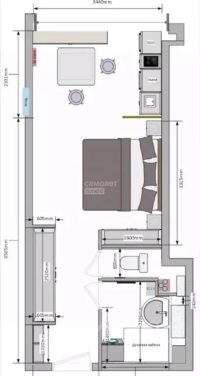 Студия Москва Новодмитровская ул., 2к4 (32.6 м) - Фото 1