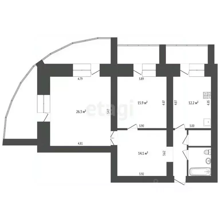 2-к кв. Белгородская область, Белгород ул. Пушкина, 55 (79.0 м) - Фото 2