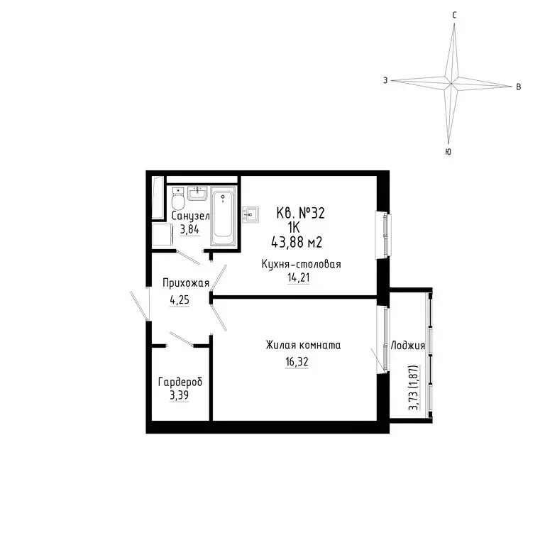 1-комнатная квартира: Новый, ЖК ДНС Сити (43.88 м) - Фото 0