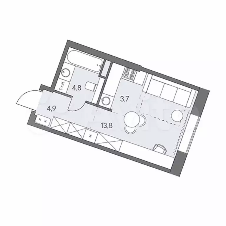 Квартира-студия, 27,2 м, 12/31 эт. - Фото 0