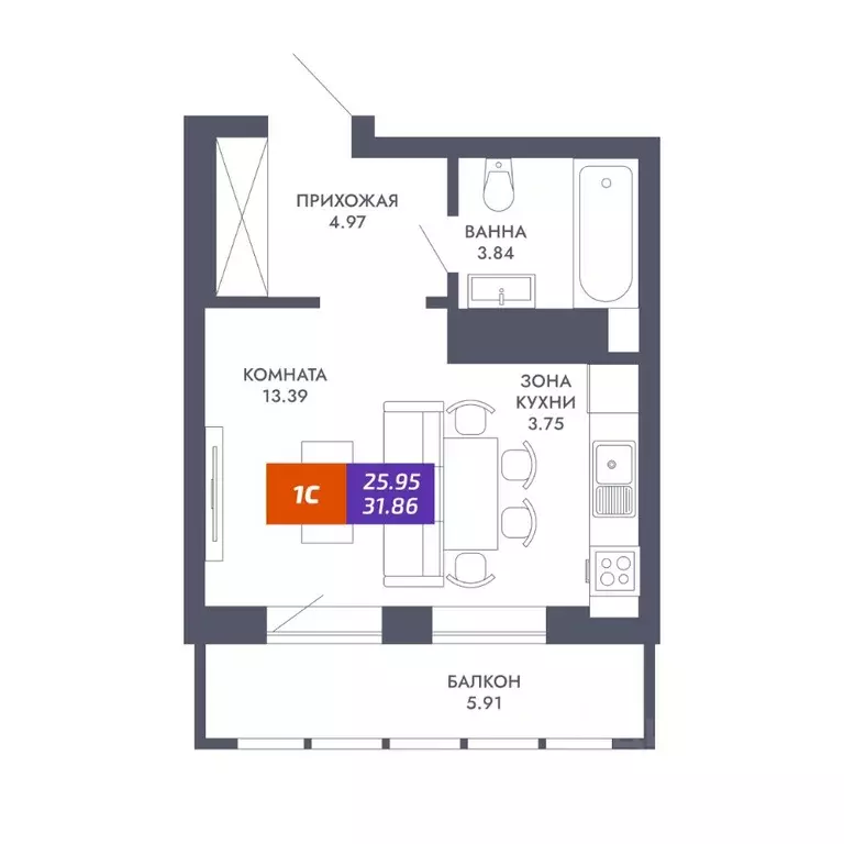 Студия Новосибирская область, Новосибирск Звезда жилой комплекс (25.95 ... - Фото 0
