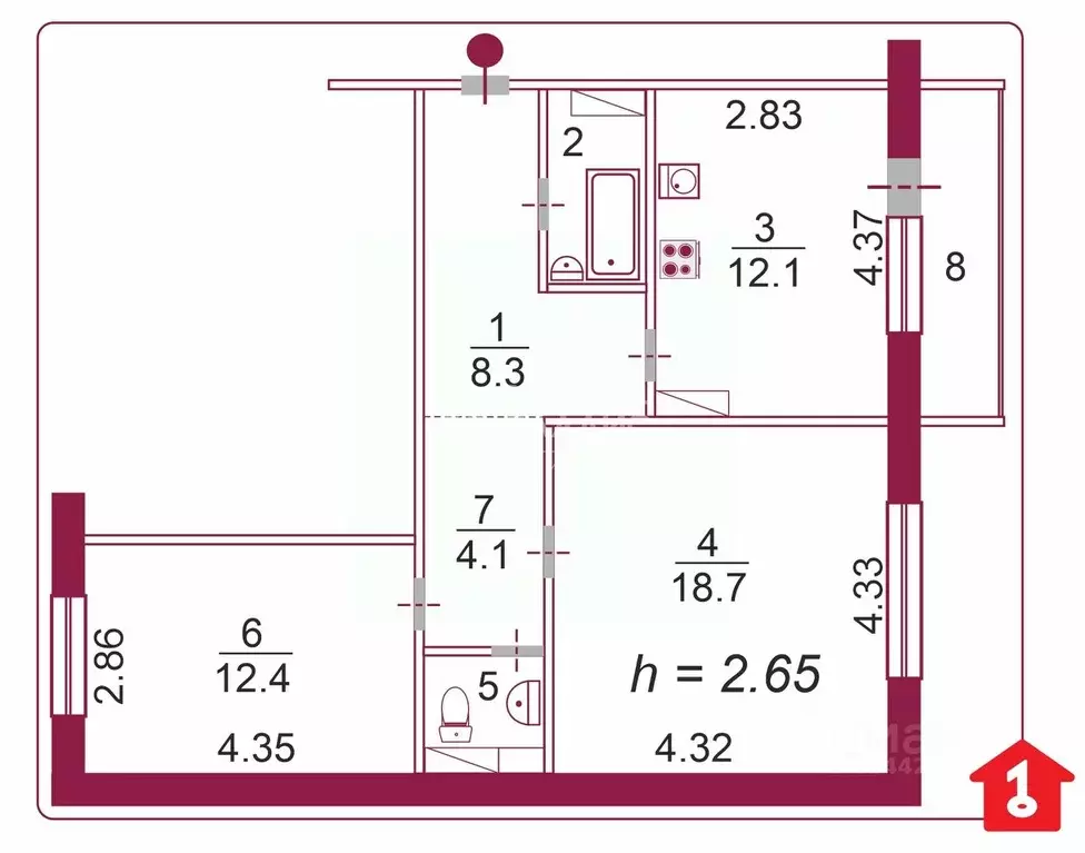 2-к кв. Омская область, Омск СибНИИСХоз мкр, пер. 1-й Башенный, 8к1 ... - Фото 2