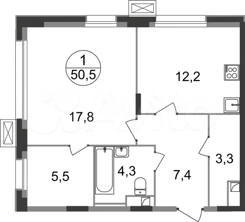 1-к. квартира, 50,5 м, 1/9 эт. - Фото 0