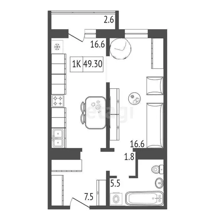 Продаётся 1-к квартира, 49.3 м - Фото 0