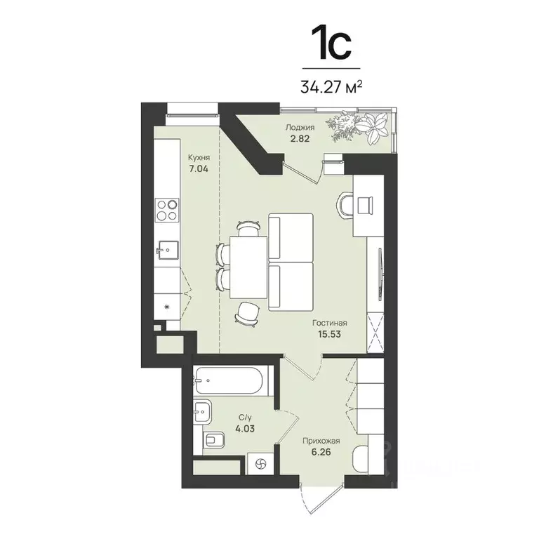 1-к кв. Пермский край, Пермь Уинская ул., 54 (34.27 м) - Фото 1