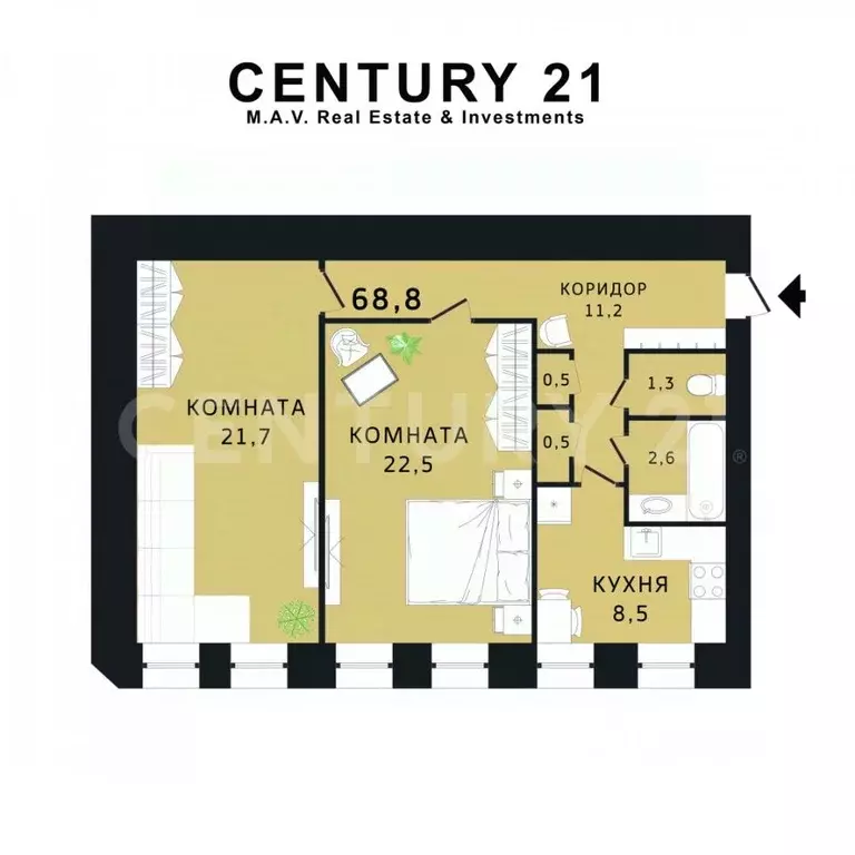 2-к кв. Санкт-Петербург Гагаринская ул., 12Б (68.8 м) - Фото 2