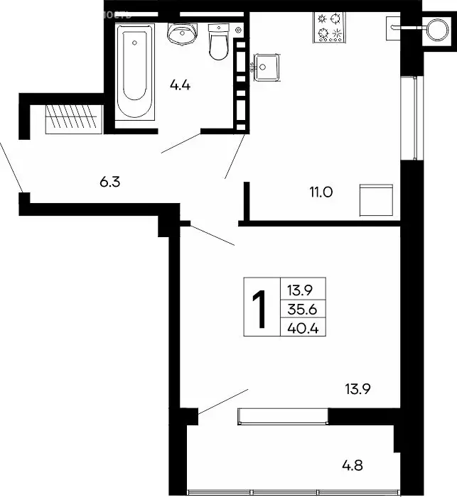 1-комнатная квартира: Феодосия, ш. Симферопольское (40.4 м) - Фото 0