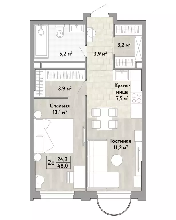 1-к квартира, 48 м - Фото 0