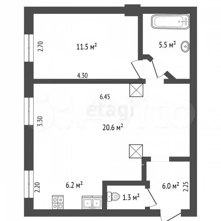 2-к. квартира, 51,1 м, 2/4 эт. - Фото 0