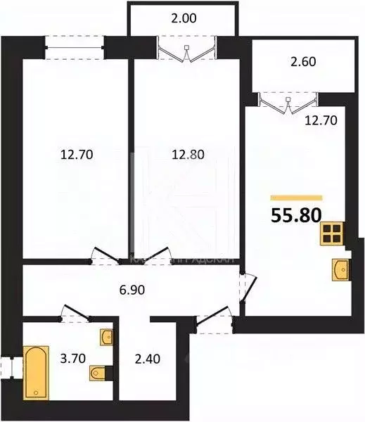 2-к кв. Калининградская область, Калининград ул. Сержанта Мишина, 83к1 ... - Фото 2