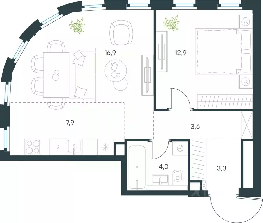 2-к кв. Москва Левел Нижегородская жилой комплекс, 1 (48.6 м) - Фото 0