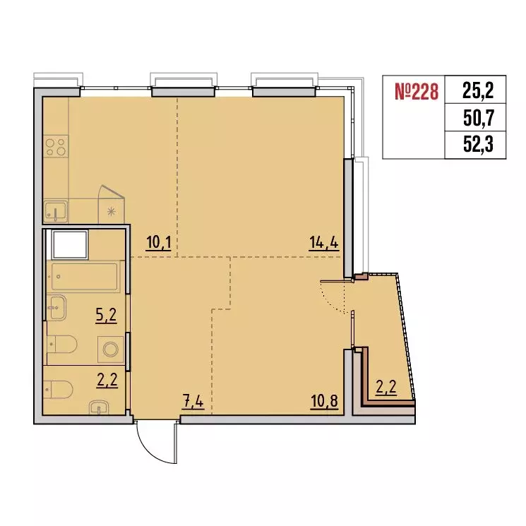 2-комнатная квартира: Маркова, квартал Стрижи, 16 (52.3 м) - Фото 1